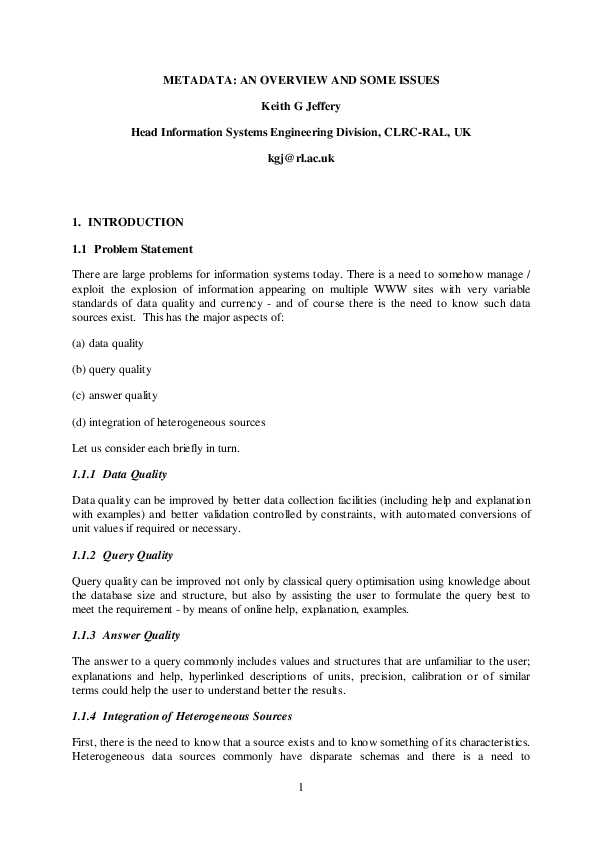 (PDF) Metadata: An Overview and Some Issues