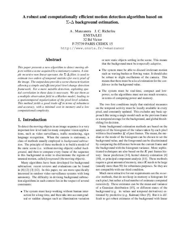 (PDF) A Robust and Computationally Efficient Motion Detection Algorithm ...