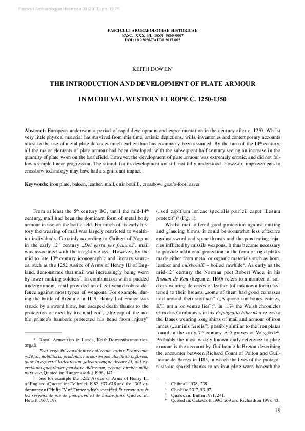 (PDF) The Introduction and Development of Plate Armour in Medieval ...