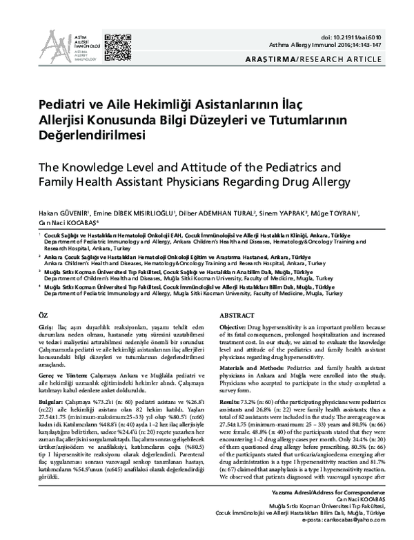 (PDF) The Knowledge Level and Attitude of the Pediatrics and Family ...
