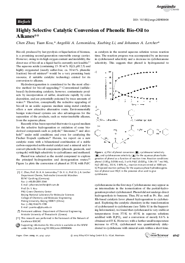 (PDF) Highly Selective Catalytic Conversion of Phenolic Bio-Oil to Alkanes