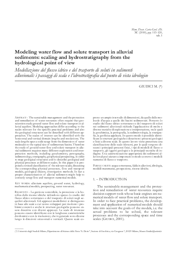 (PDF) Modeling water flow and solute transport in alluvial sediments ...