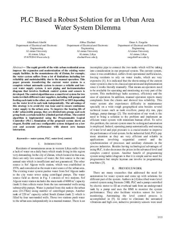 (PDF) PLC Based a Robust Solution for an Urban Area Water System Dilemma