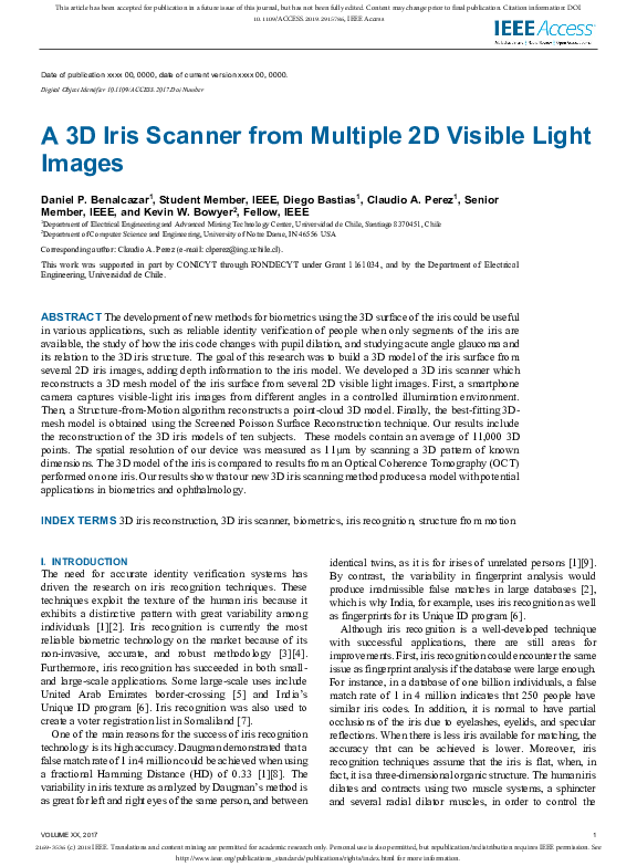 (PDF) A 3D Iris Scanner from Multiple 2D Visible Light Images
