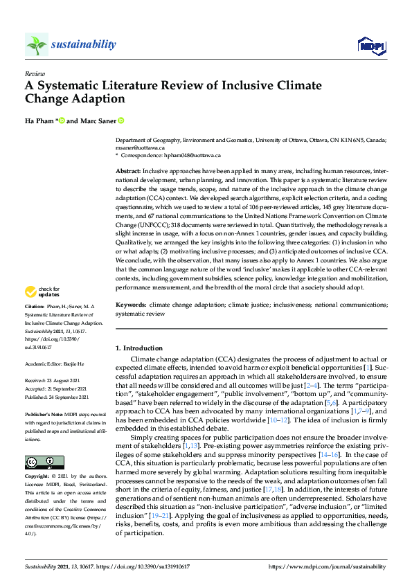 (PDF) A Systematic Literature Review of Inclusive Climate Change Adaption