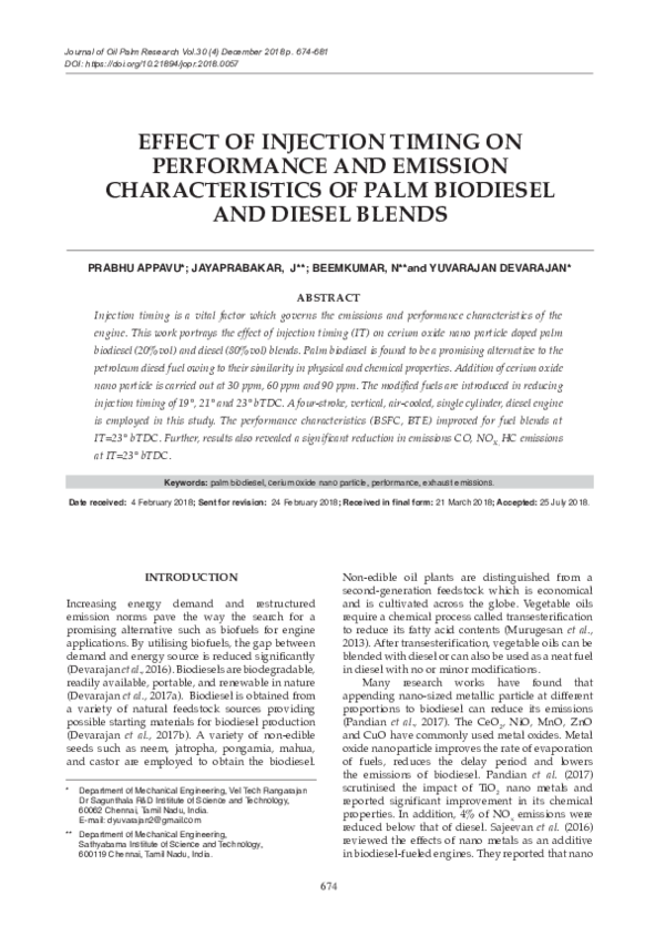 (PDF) Effect of Injection Timing on Performance and Emission Analysis ...