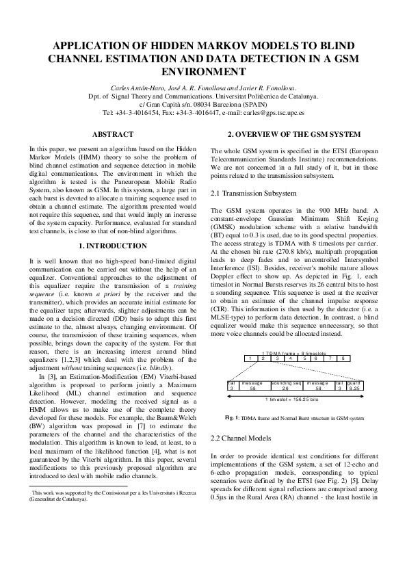 (PDF) Application of hidden Markov models to blind channel ...
