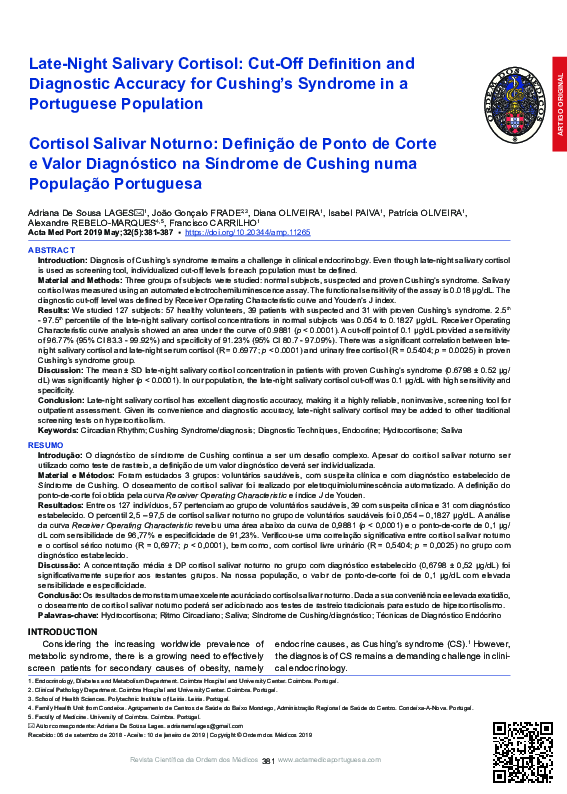 (PDF) LateNight Salivary Cortisol CutOff Definition and Diagnostic