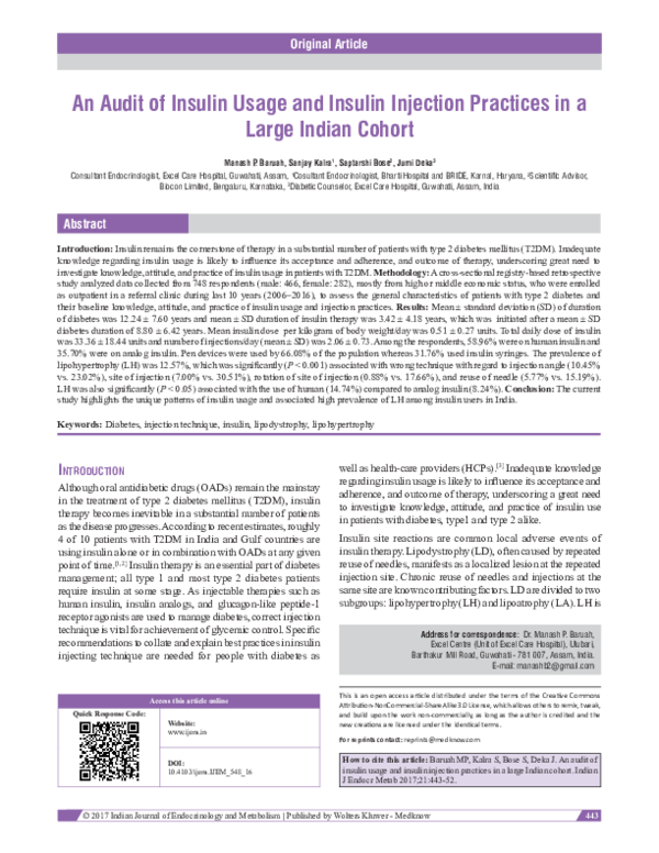 (PDF) An Audit of Insulin Usage and Insulin Injection Practices in a ...