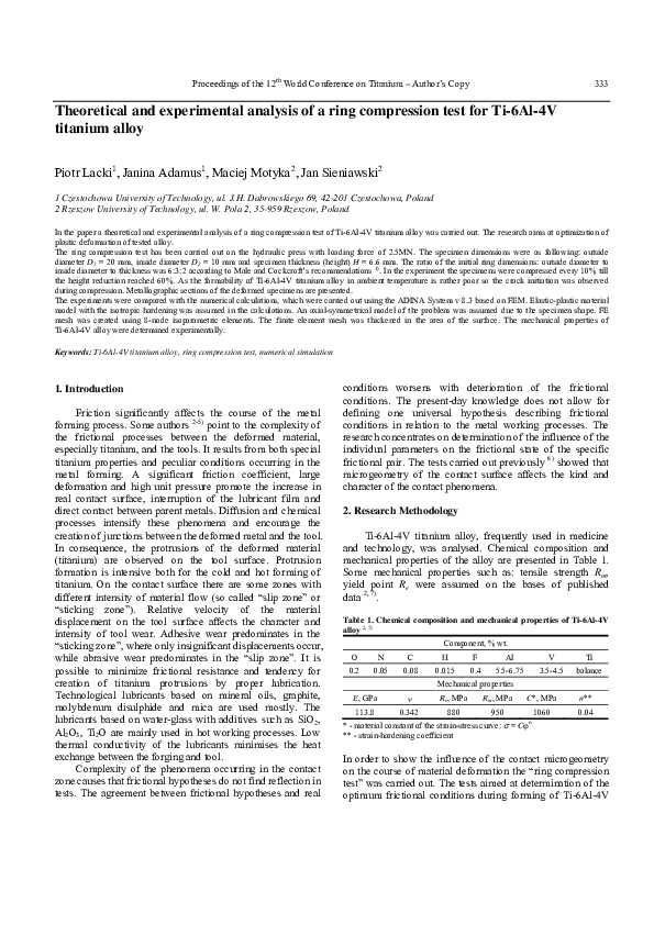 (PDF) Theoretical and experimental analysis of a ring compression test ...
