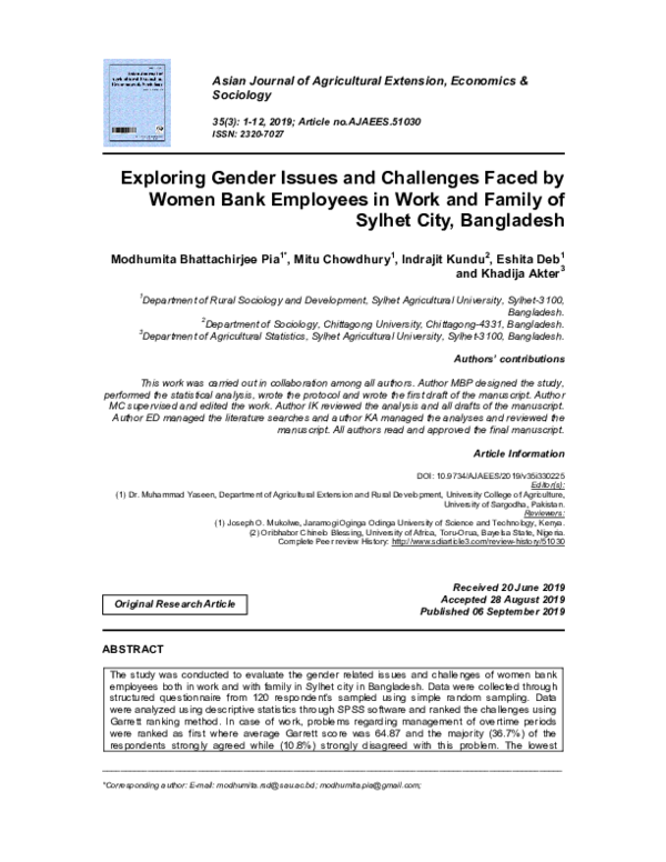 (PDF) Exploring Gender Issues and Challenges Faced by Women Bank ...