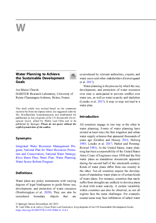 (PDF) Water planning to achieve the Sustainable Development Goals