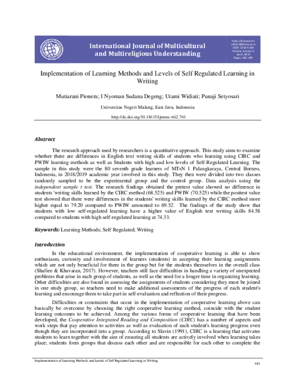 (PDF) Implementation of Learning Methods and Levels of Self Regulated ...