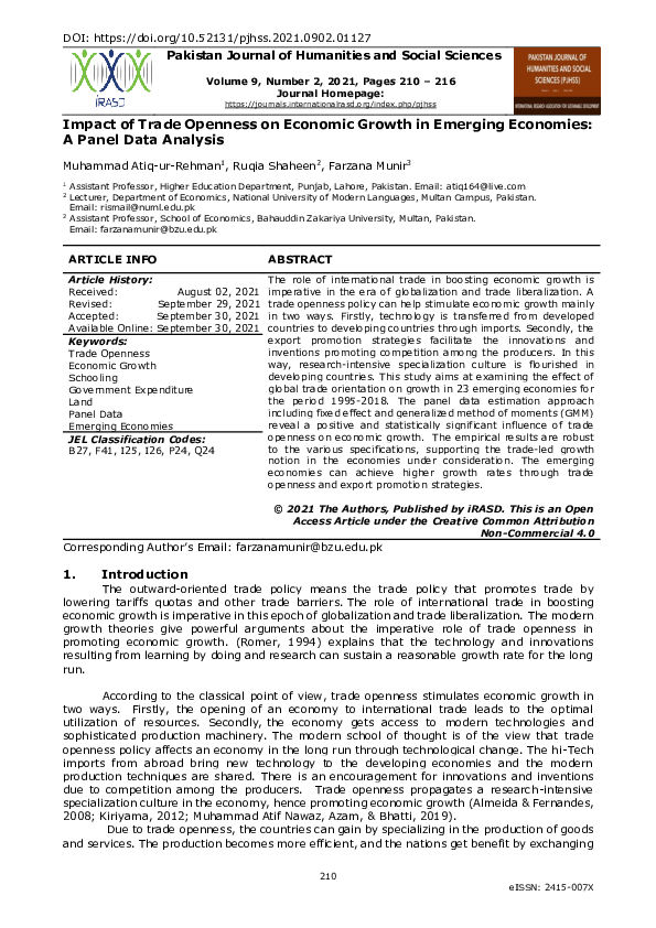 (PDF) Impact of Trade Openness on Economic Growth in Emerging Economies ...