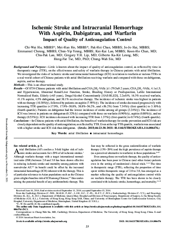 (PDF) Ischemic stroke and intracranial hemorrhage with aspirin ...