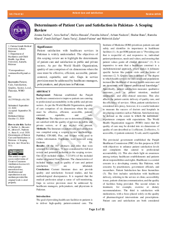 (PDF) Determinants of Patient Care and Satisfaction in Pakistan- A ...