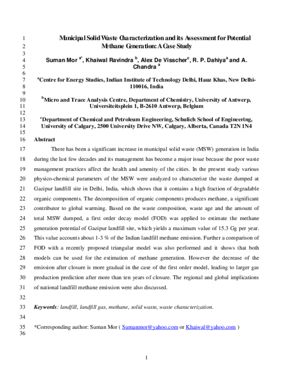 (PDF) Municipal solid waste characterization and its assessment for ...