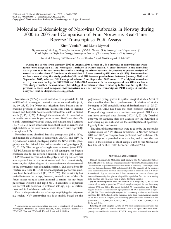 (PDF) Molecular epidemiology of norovirus outbreaks in Norway during ...