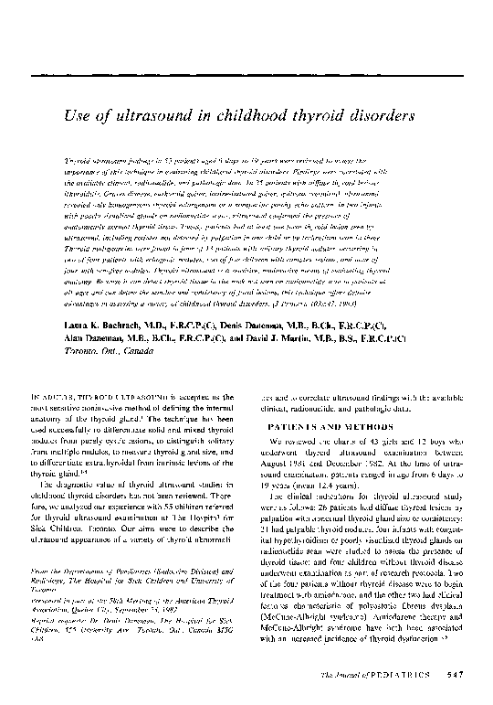 (PDF) Use of ultrasound in childhood thyroid disorders