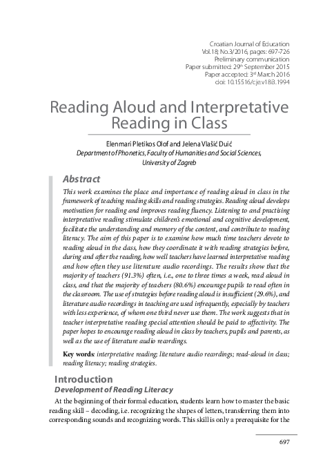 (PDF) Reading Aloud and Interpretative Reading in Class/Čitanje naglas ...