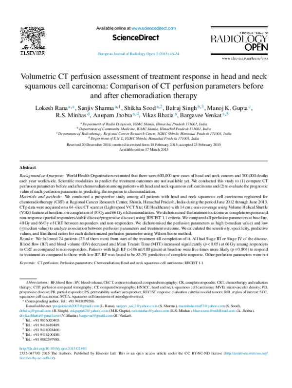 (PDF) Volumetric CT perfusion assessment of treatment response in head ...