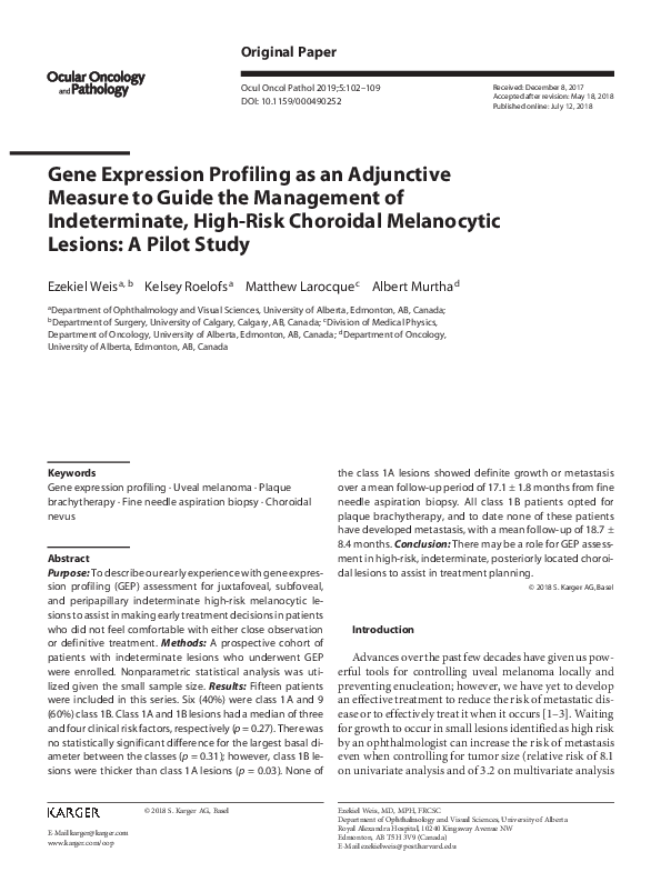 (PDF) Gene Expression Profiling as an Adjunctive Measure to Guide the ...