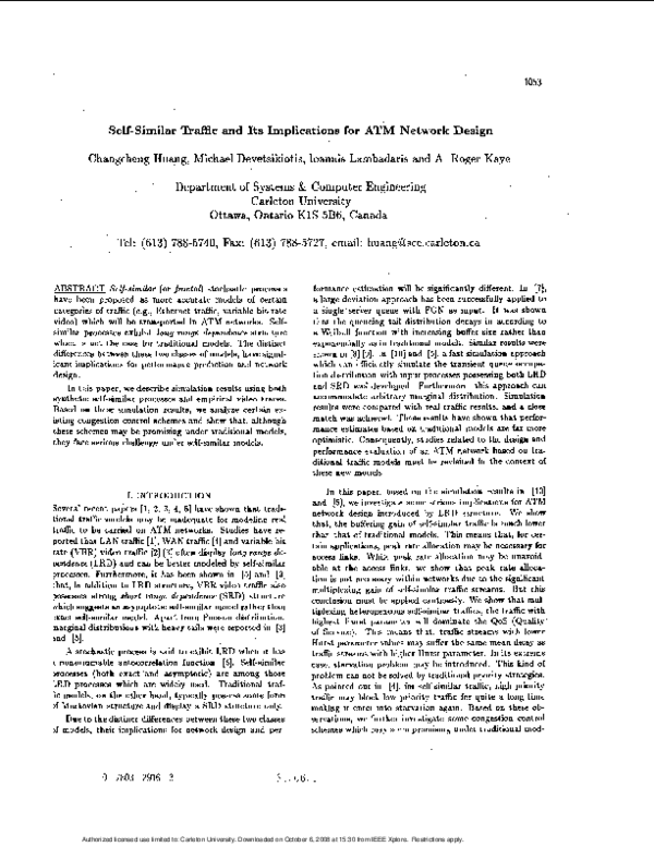 (PDF) Self-similar traffic and its implications for ATM network design