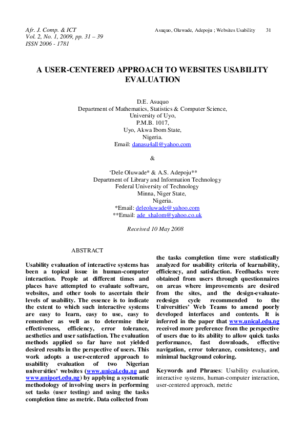 (PDF) A User-Centered Approach to Websites Usability Evaluation