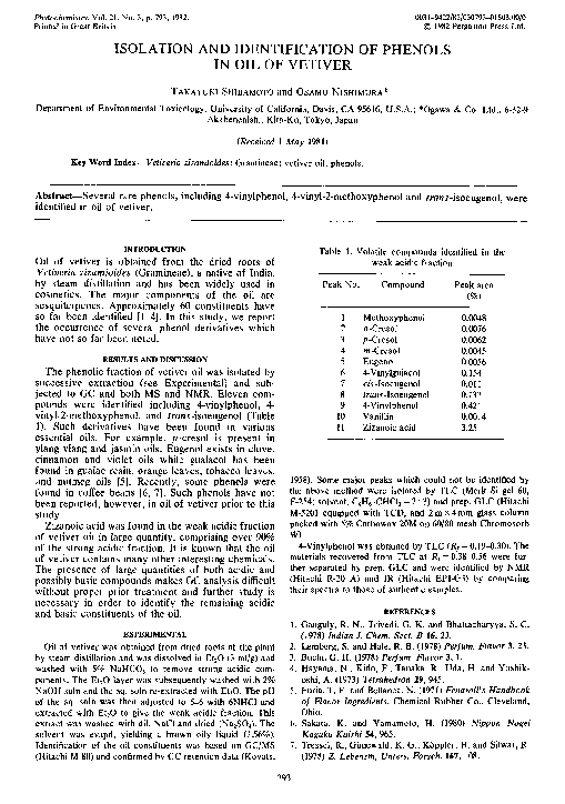 (PDF) Isolation and identification of phenols in oil of vetiver