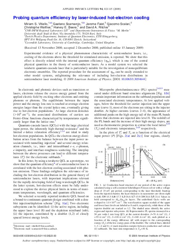 (PDF) Hot-electron cooling in THz quantum cascade lasers
