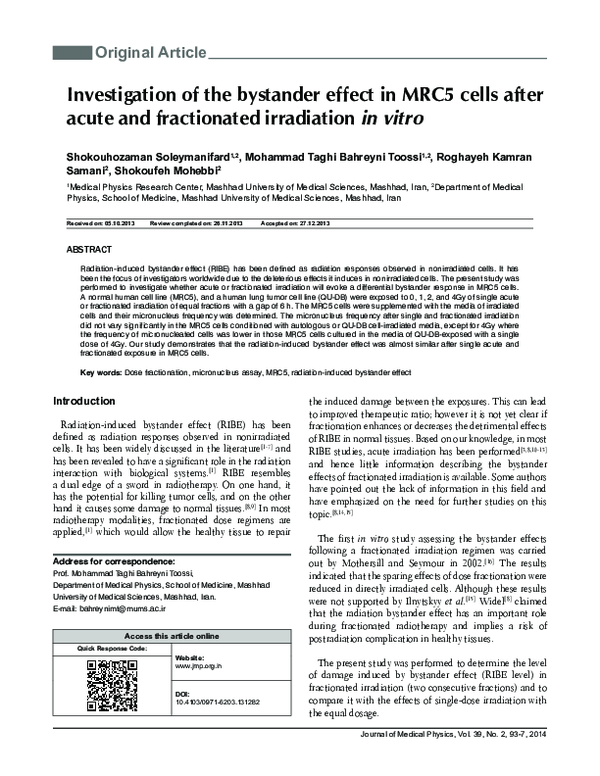 (PDF) Investigation of the bystander effect in MRC5 cells after acute ...