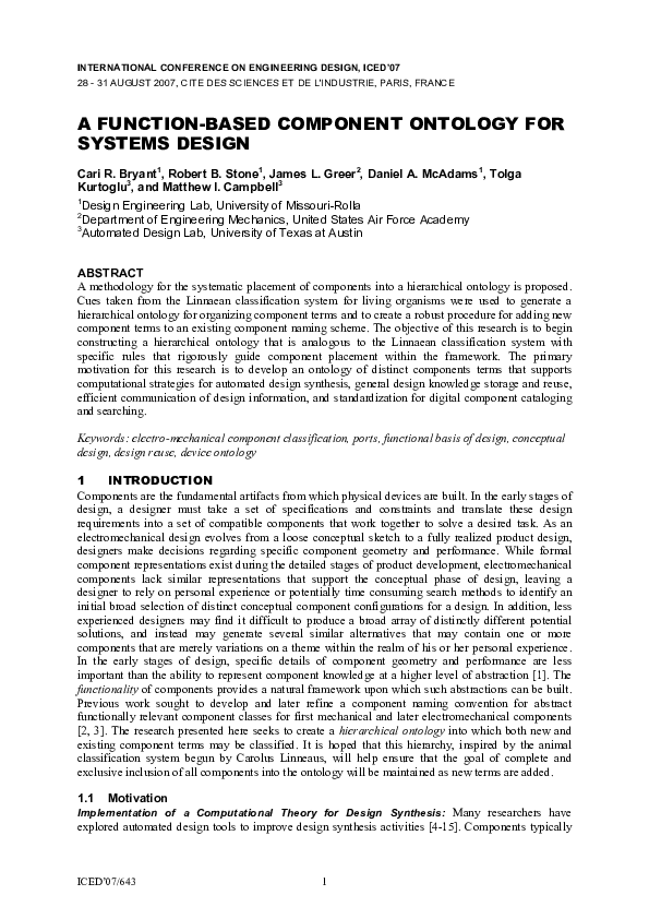 (PDF) A Function-Based Component Ontology for Systems Design
