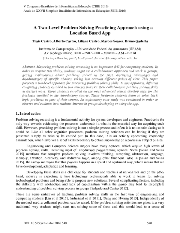 (PDF) A Two-Level Problem Solving Practicing Approach using a Location ...