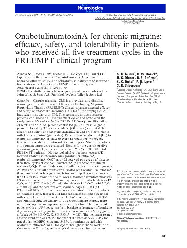 (PDF) OnabotulinumtoxinA for chronic migraine: efficacy, safety, and ...