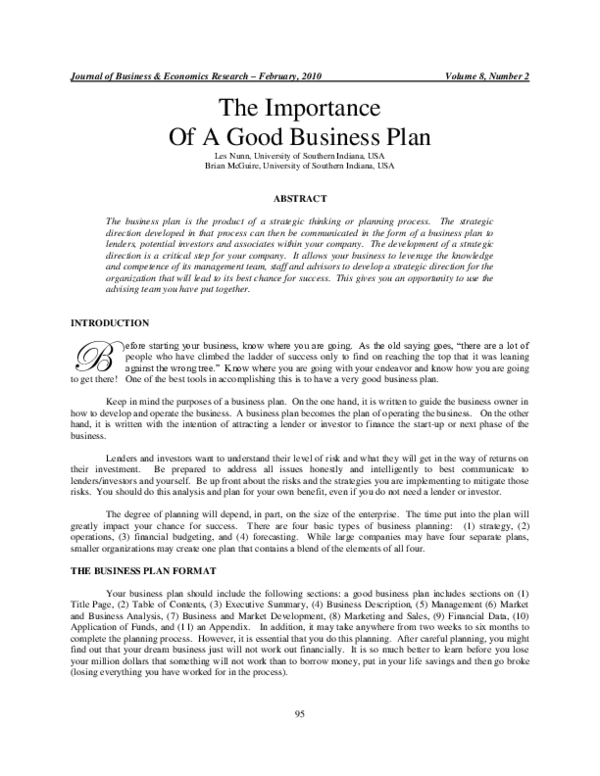 importance of business plan journal pdf