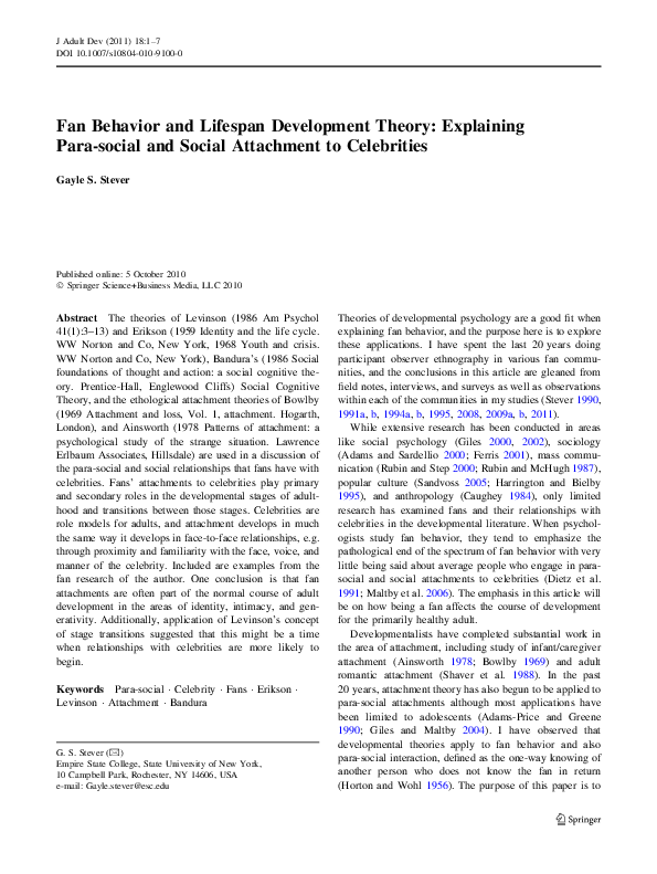 (PDF) Fan Behavior and Lifespan Development Theory Explaining Para