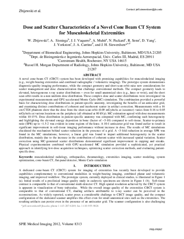 (PDF) Dose and scatter characteristics of a novel cone beam CT system ...