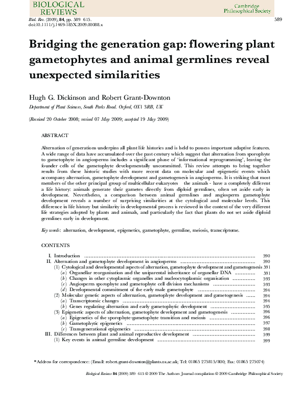 (PDF) Bridging the generation gap: flowering plant gametophytes and ...