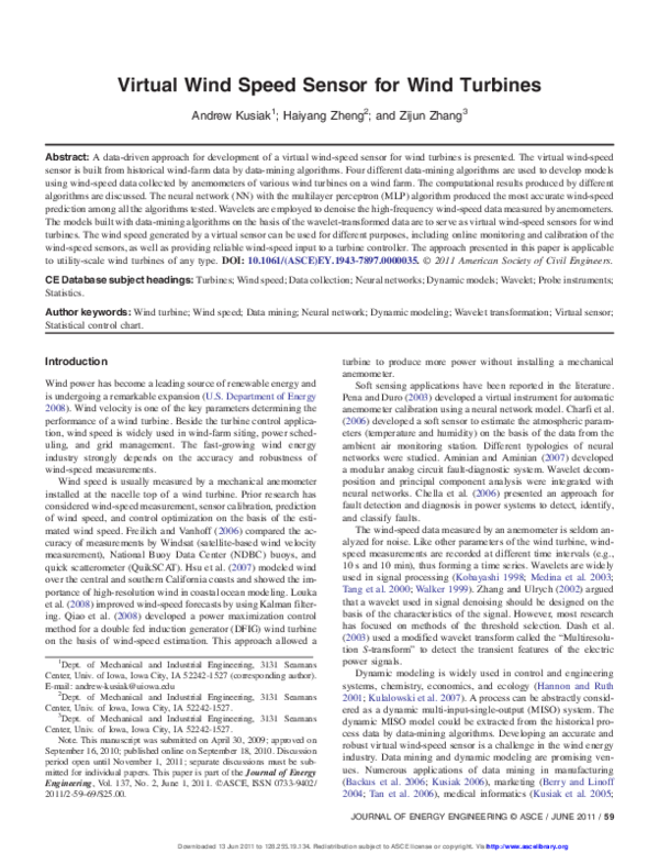 (PDF) Virtual Wind Speed Sensor for Wind Turbines