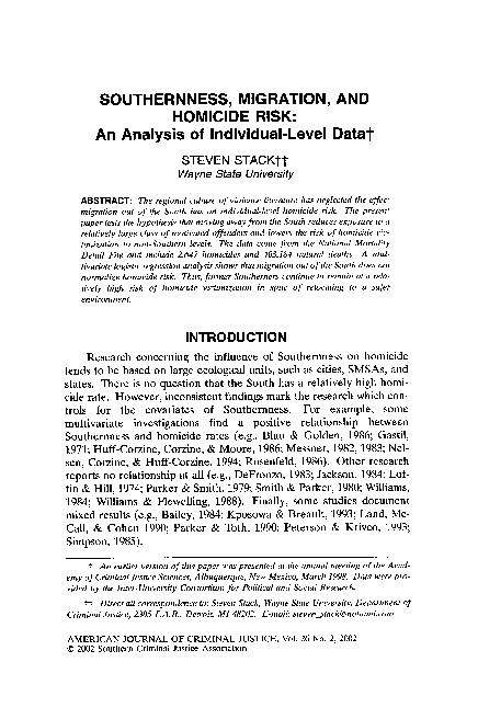 (PDF) Southernness, migration, and homicide risk: An analysis of ...