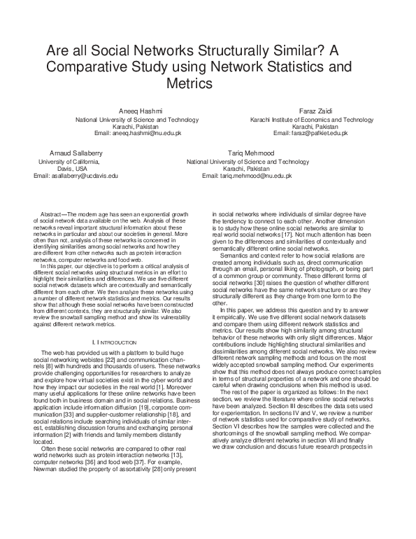 (PDF) Are all Social Networks Structurally Similar? A Comparative Study ...