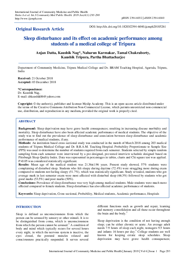 (PDF) Sleep disturbance and its effect on academic performance among ...