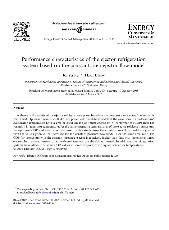 (PDF) Performance characteristics of the ejector refrigeration system ...