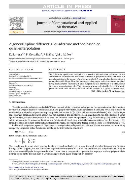 (PDF) A general spline differential quadrature method based on quasi ...