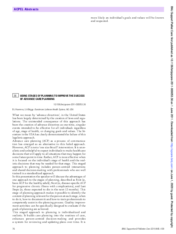 (PDF) Using stages of planning to improve the success of advance care ...