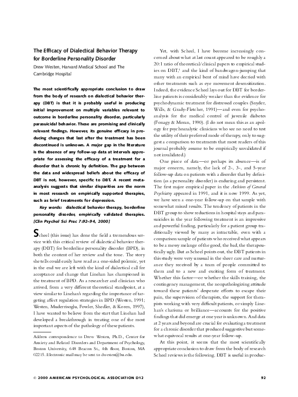 (PDF) The Efficacy of Dialectical Behavior Therapy for Borderline ...