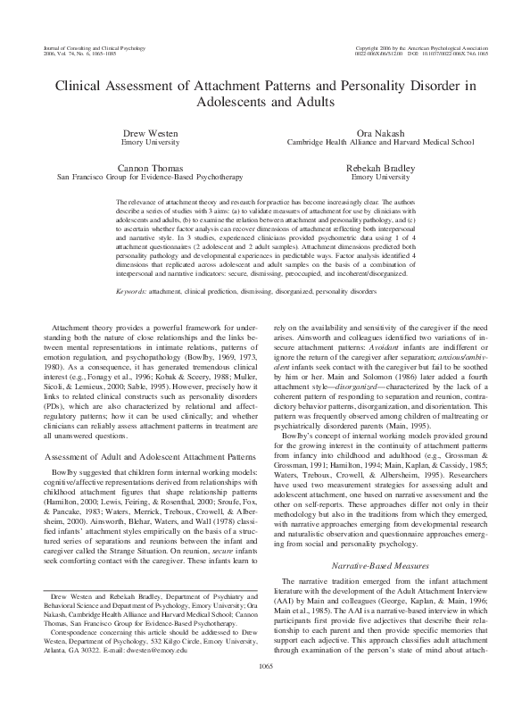 (PDF) Clinical assessment of attachment patterns and personality ...