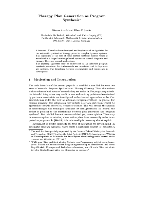 (PDF) Therapy plan generation as program synthesis Klaus P . Jantke Academia.edu