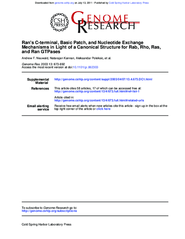 (PDF) Ran's C-terminal, Basic Patch, and Nucleotide Exchange Mechanisms ...
