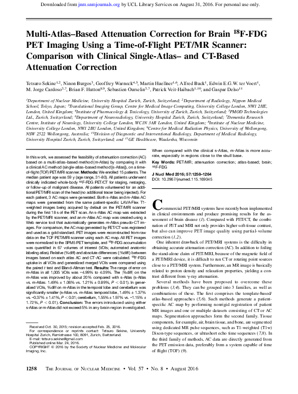 (PDF) Multi atlas-based attenuation correction for brain FDG-PET ...